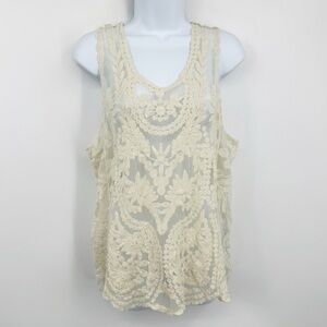 Vintage Y2K Style Lace Sheer Tank Top Size Large Floral Coquette Festivals